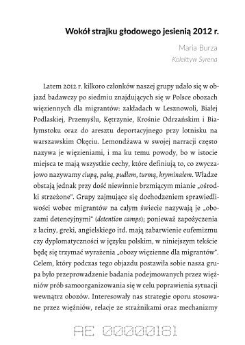 "Wokół strajku głodowego jesienią 2012 r." M. Burza [w:] "Nr 56. Pamiętaj, nazywam się Ekaterina"