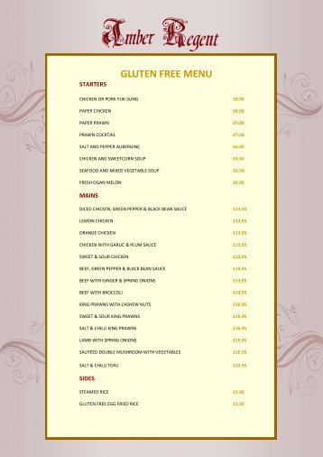 Gluten Free Menu Amber Regent 