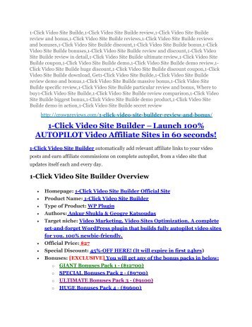 1-Click Video Site Builde Review-$32,400 bonus & discount