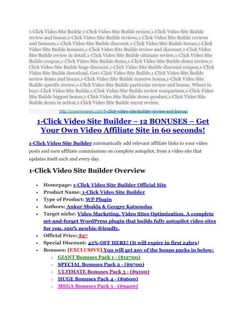1-Click Video Site Builde review- 1-Click Video Site Builde (MEGA) $21,400 bonus