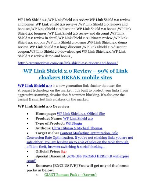 WP Link Shield 2.0 review & WP Link Shield 2.0 $22,600 bonus-discount