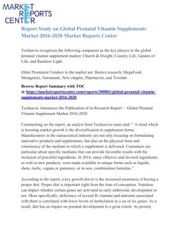 Global Prenatal Vitamin Supplements Market 2016-2020