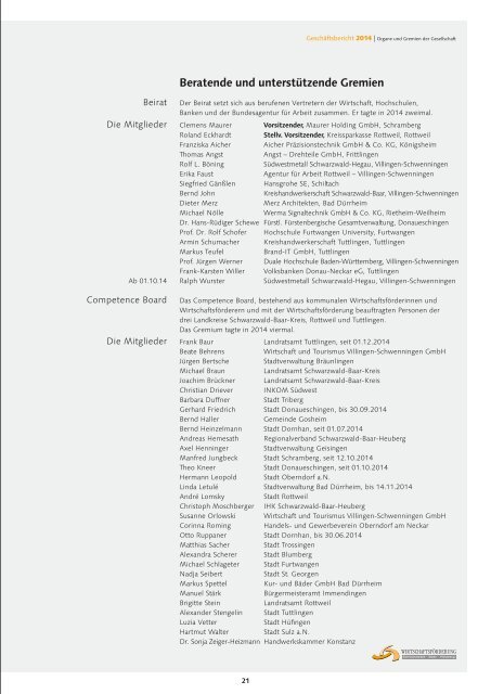 Wirtschaftsförderung Schwarzwald-Baar-Heuberg Geschäftsbericht 2014