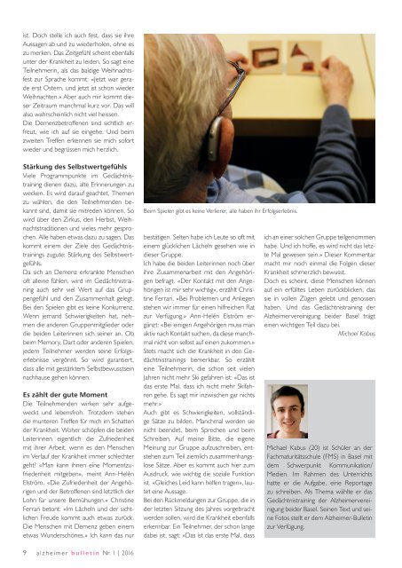 Wir halten zusammen – Alzheimer-Bulletin 1/2016