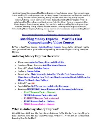 Autoblog Money Express review and Autoblog Money Express $11800 Bonus & Discount