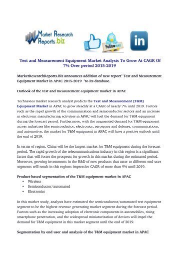  Test and Measurement Equipment Market in APAC 2015-2019 