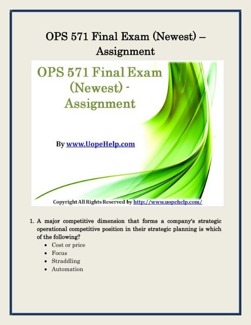 OPS 571 Final Exam (Newest) - Assignment