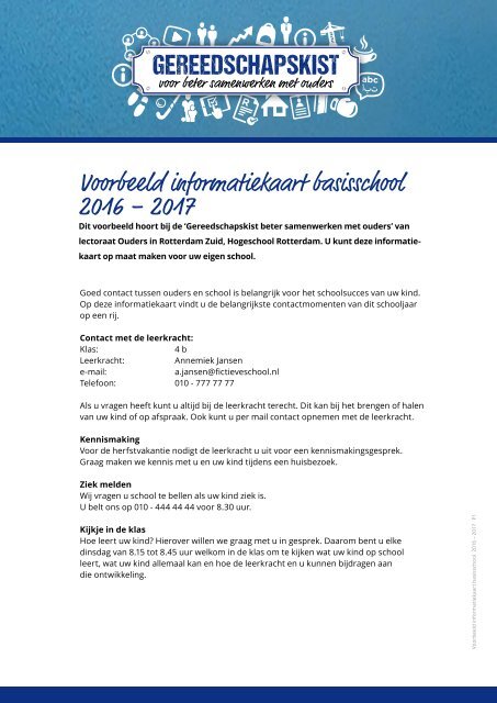 Voorbeeld informatiekaart basisschool 2016 – 2017