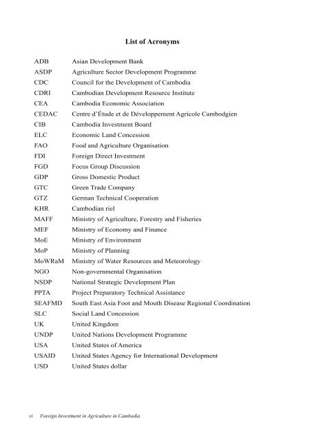 Foreign Investment in Agriculture in Cambodia CDRI Working Paper ...