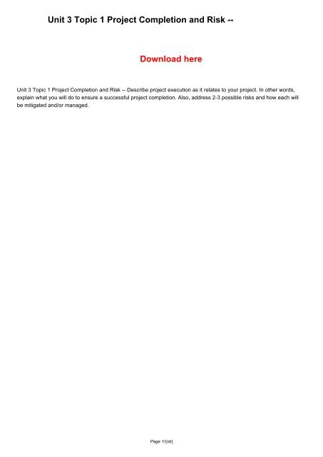 Unit 3 Topic 1 Project Completion and Risk