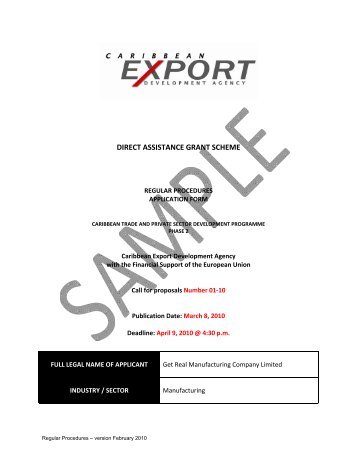 Sample Application Form Regular Procedure - Caribbean Export ...