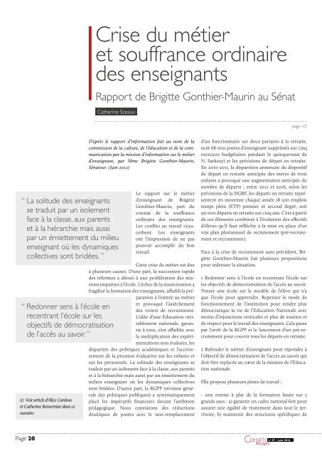 Enseigner  quel travail ?