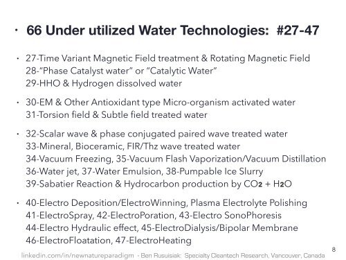 Miljövänlig , Låg Kostnad, Mindre Känd Vatten Teknik för Framtiden (Sammanfattning på Svenska) /  Environmentally Friendly, Low Cost, Less Well Known Water Technology for The Future