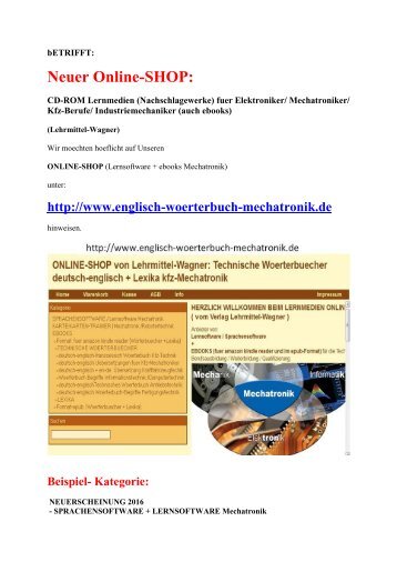 Automatiker-Lehre/ Mechatroniker-Ausbildung Lehrmittel-Angebot ebooks software (Frankfurter Buchmesse)