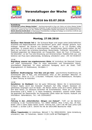 Zwieseler Wochenprogramm 27.06. - 03.07.2016