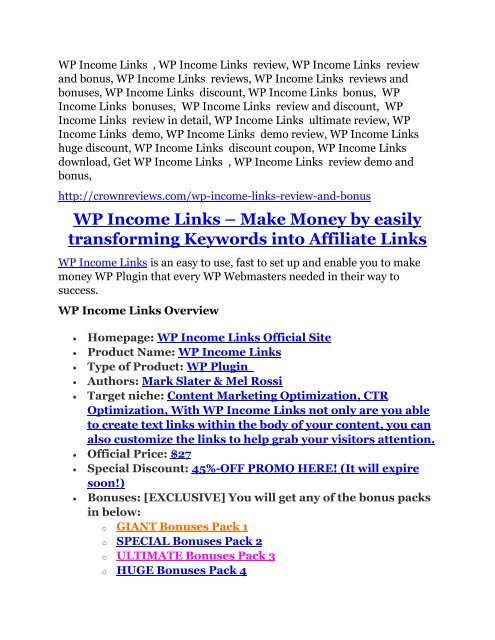 WP Income Links Review _ HUGE $23800 Bonuses