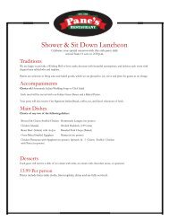 Pane's Restaurant - Banquet Menu