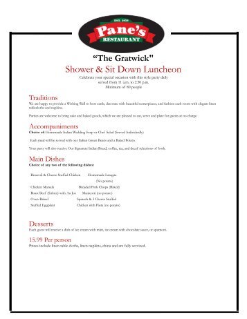 Pane's - The Gratwick Banquet Menus