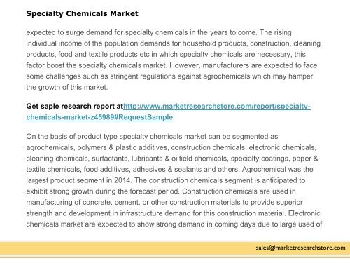 Specialty Chemicals Market