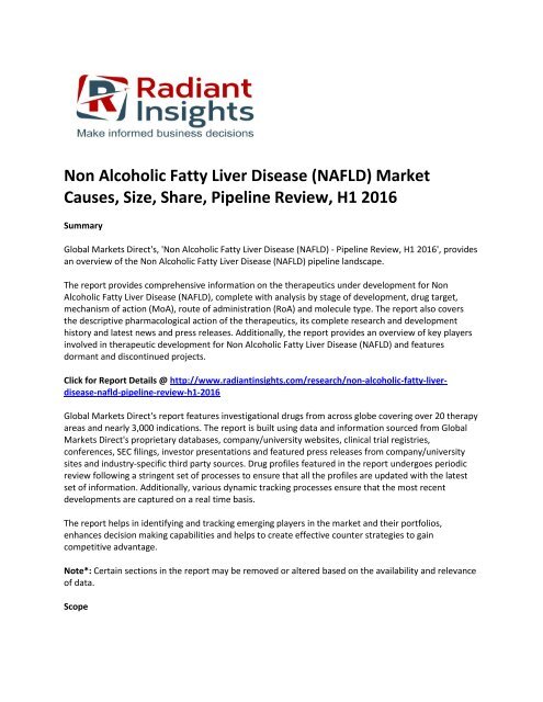 Non Alcoholic Fatty Liver Disease (NAFLD) Market Treatment, Symptoms, Causes, Pipeline Review, H1 2016