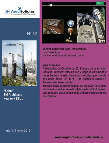 e-An N° 32 nota N°2 Johann Sebastian Bach, los cambios, la arquitectura por el arq. Hugo Alberto Kliczkowski Juritz 