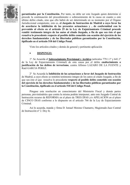 JUZGADO CENTRAL DE INSTRUCCION Nº 002 AUDIENCIA NACIONAL MADRID A U T O