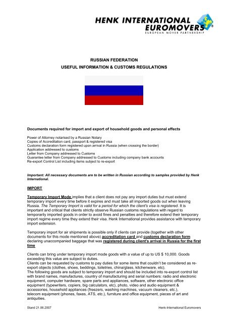 russian federation useful information & customs regulations