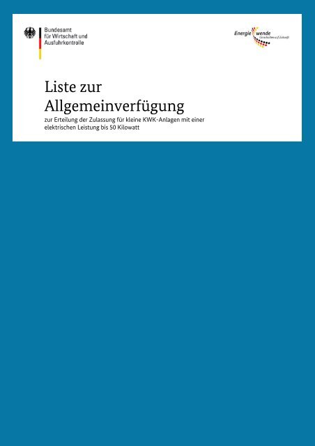 Liste zur Allgemeinverfügung