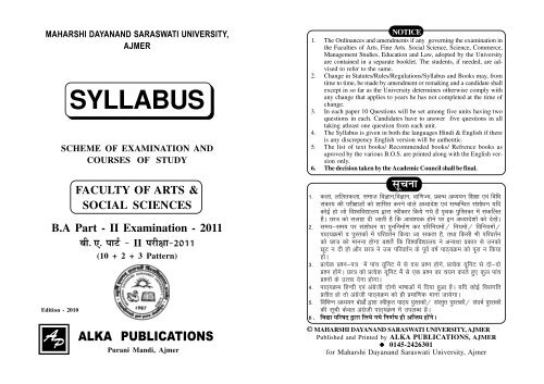 Ba Pt Ii Maharshi Dayanand Saraswati University Ajmer Rajasthan