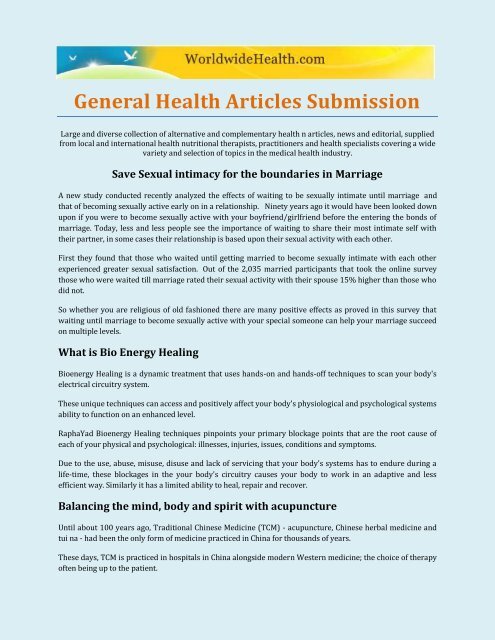 General Health Articles Submission