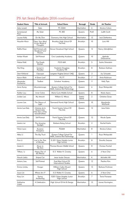 P S Art 2016 Exhibition Schedule www.nyc.gov/schools/artseducation