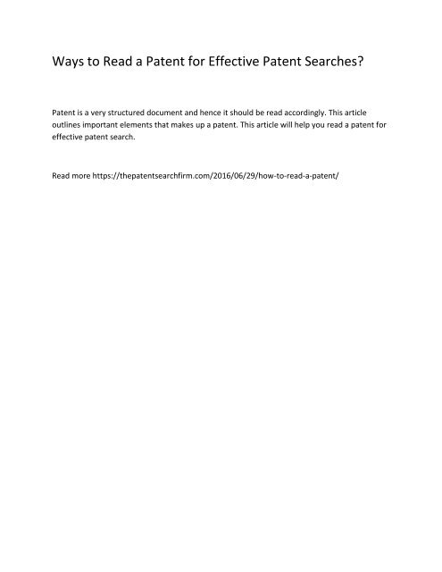 Ways To Read A Patent For Effective Patent Searches Ways To Read A Patent For Effective Patent Searches