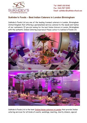 Indian Caterers in London Birmingham - Sukhdevs Foods Ltd