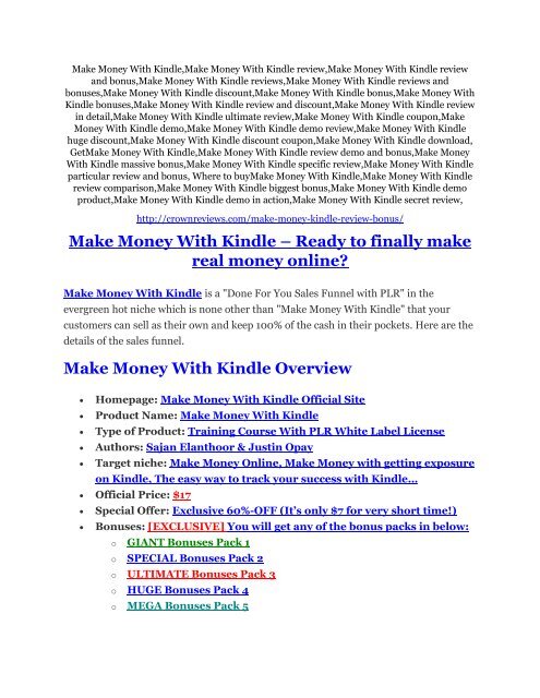 Make Money With Kindle REVIEW & Make Money With Kindle (SECRET) Bonuses