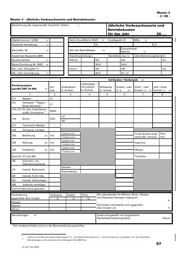 Jährliche Verbrauchswerte und Betriebskosten für das Jahr 20.....