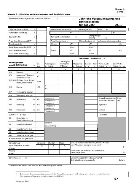 Jährliche Verbrauchswerte und Betriebskosten für das Jahr 20.....