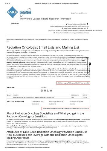 radiation oncologists mailing address list 