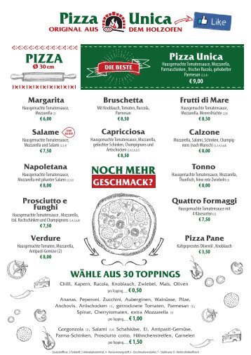 Pizza Unica | Speisekarte