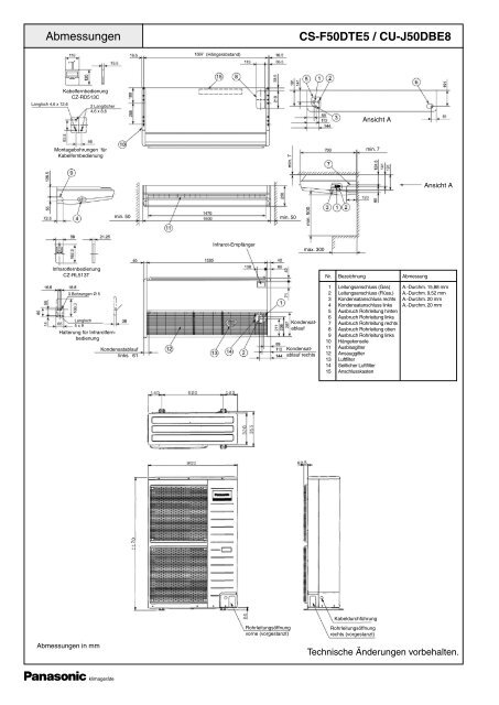 Technisches Datenblatt CS-F50DTE5 / CU-J50DBE8