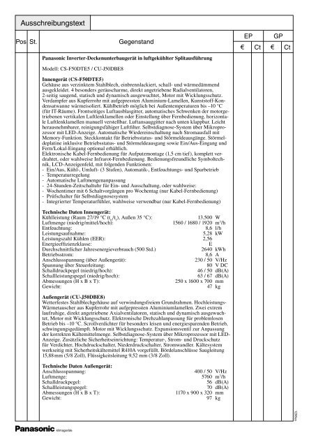 Technisches Datenblatt CS-F50DTE5 / CU-J50DBE8