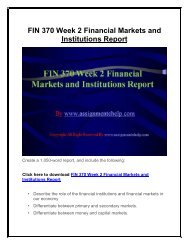 FIN 370 Week 2 Financial Markets and Institutions Report