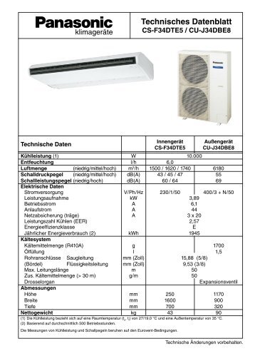 Technisches Datenblatt CS-F34DTE5 / CU-J34DBE8