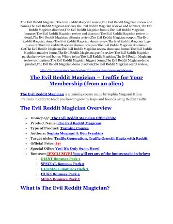 The Evil Reddit Magician review demo-- The Evil Reddit Magician FREE bonus
