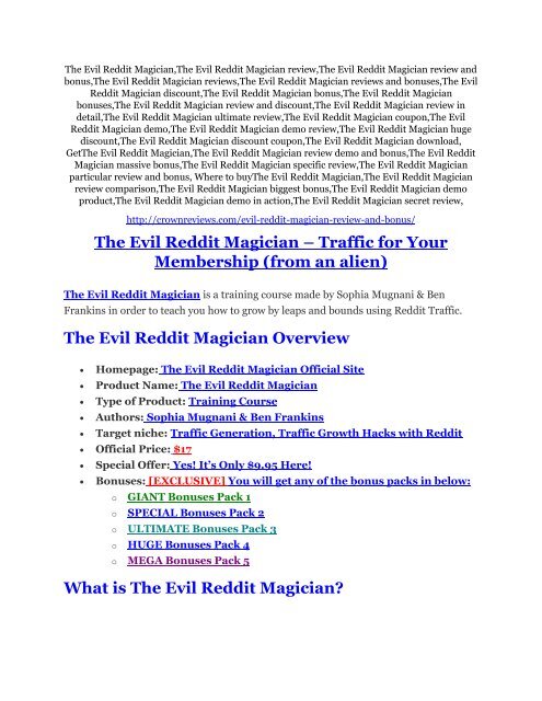 The Evil Reddit Magician review demo-- The Evil Reddit Magician FREE bonus
