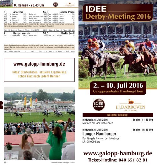 Derby-Meeting 2016 - Rennprogramm 05.07.2016 - Renntag 3