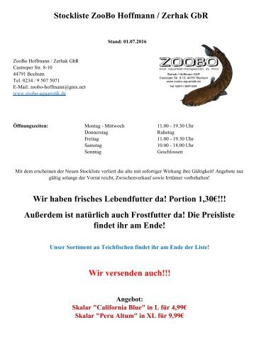 Stockliste ZooBo 01.07.2016