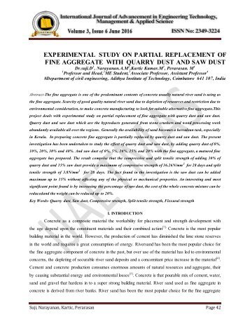 EXPERIMENTAL STUDY ON PARTIAL REPLACEMENT OF FINE AGGREGATE WITH QUARRY DUST AND SAW DUST