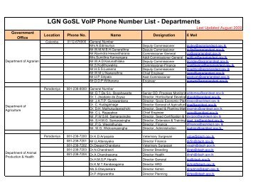 LGN GoSL VoIP Phone Number List - Departments