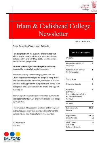Irlam & Cadishead College Newsletter