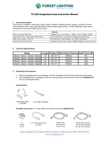 T5 LED Integrated Lamp Instruction Manual